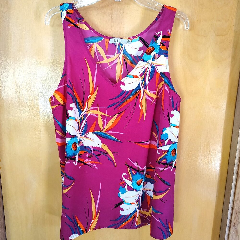 Dalia Top Magenta Pink Floral Tank V Neck